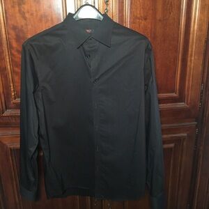 Egara Black long sleeve button-down shirt Slim-Fit stretch 16 1/2  34/35
